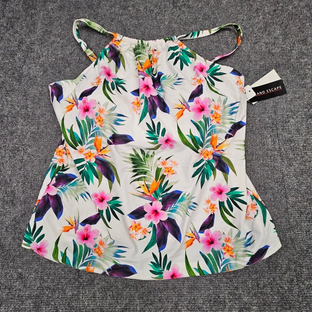 Island Escape Women Tankini Top Tropical Floral Ruffle Underwired White Multi 14
